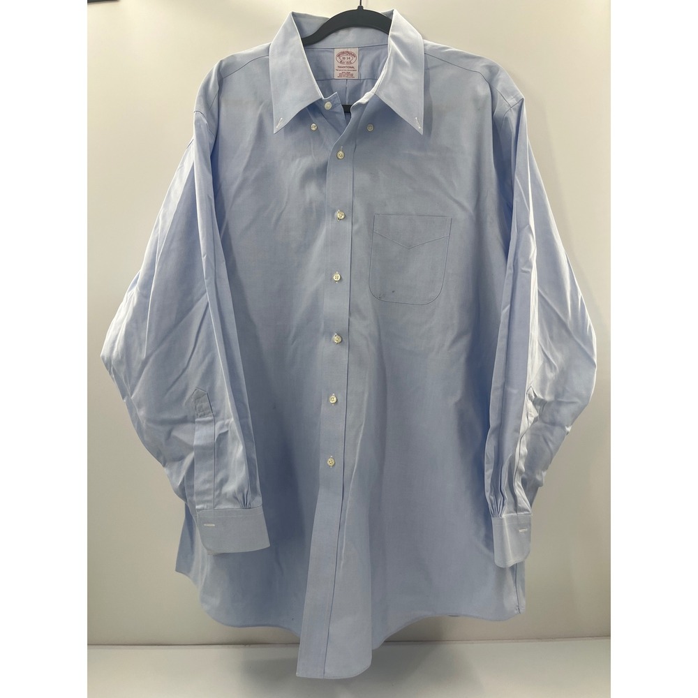 Brooks Brothers Traditional Fit Non-Iron Blue Supima Cotton Shirt 18-34 Logo